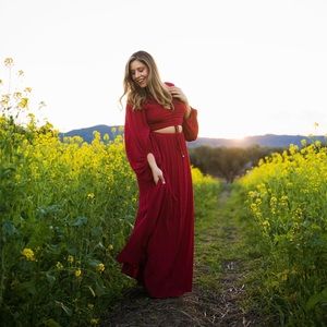 Burgundy Maxi Dress w/ Cutouts